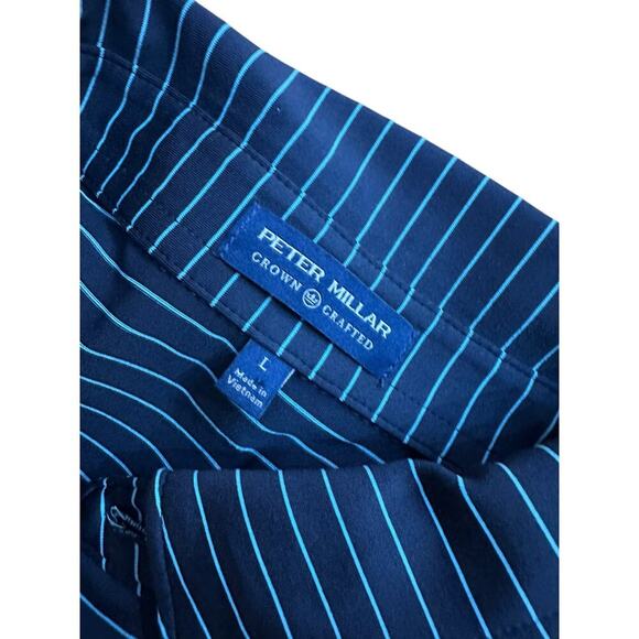 Peter Millar Crown Sport Blue Golf Striped Print Short Sleeve Polo Shirt Size L - Picture 5 of 5